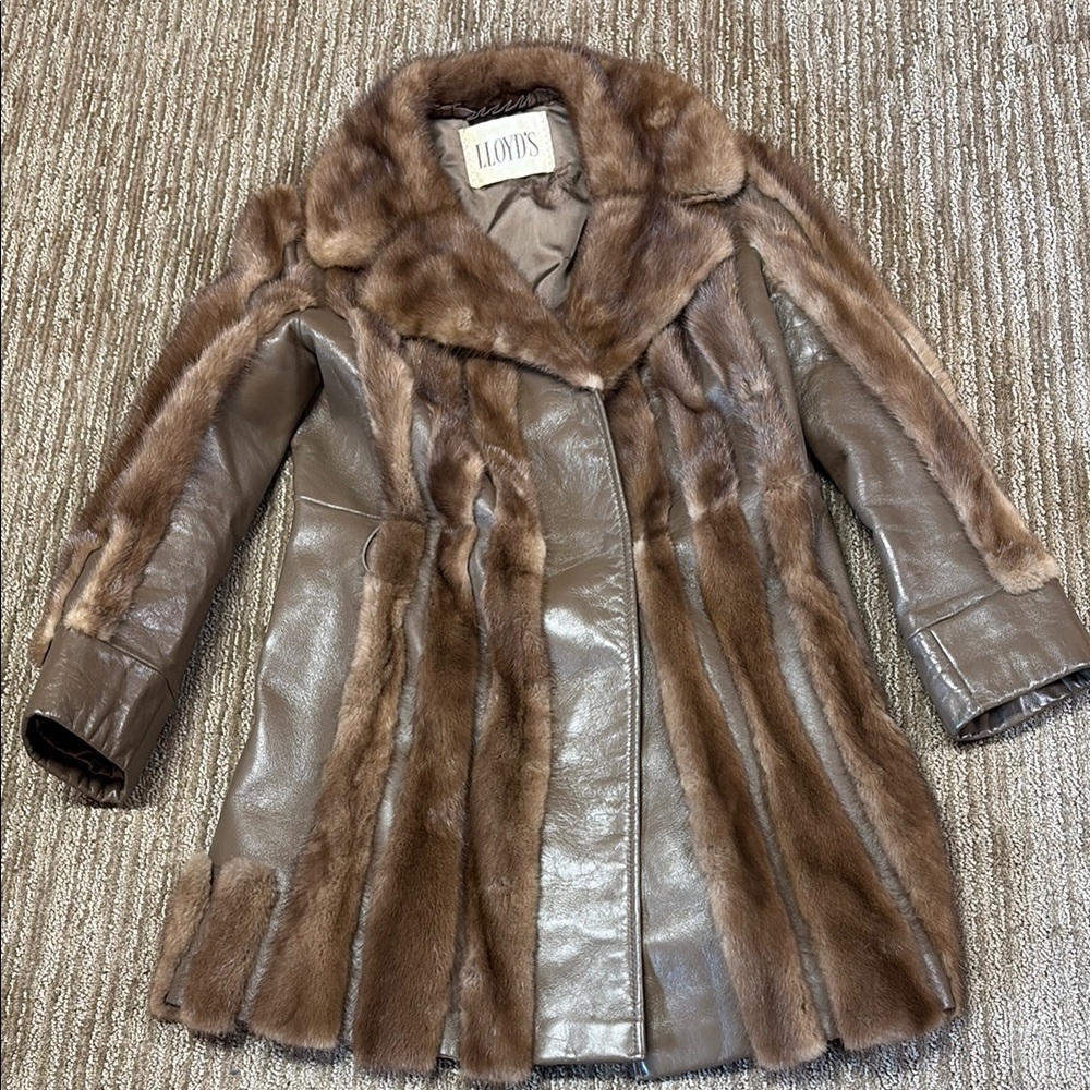 Brown Leather and Fur Women's Coat
